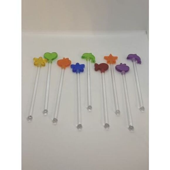 Dolphin, Heart, Star, Fish, Acrylic Drink Stirrers Assorted Bar Set Of 9 - Picture 1 of 1